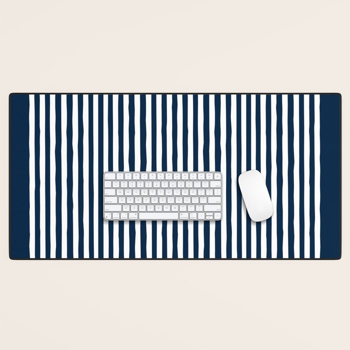 Navy White Lines Minimal Abstract Design Desk Mat Gallery Image 1