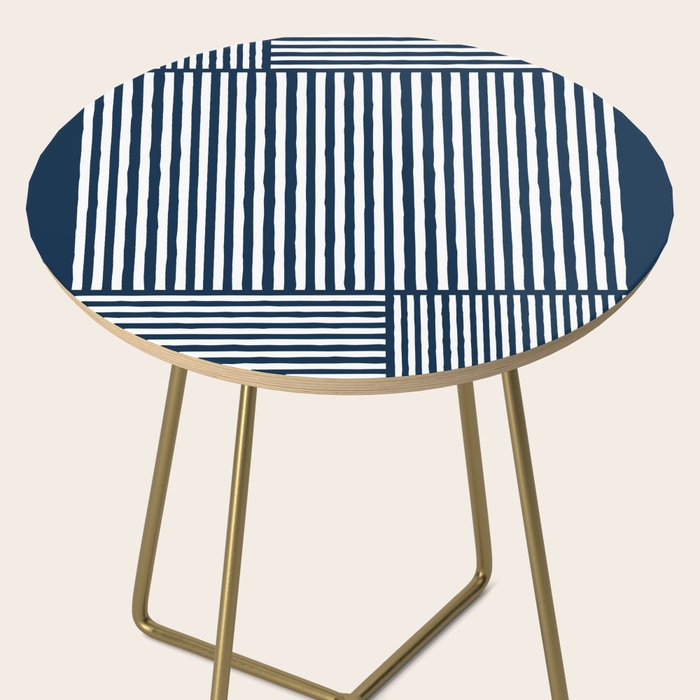 Navy White Lines Minimal Abstract Design Side Table Gallery Image 2