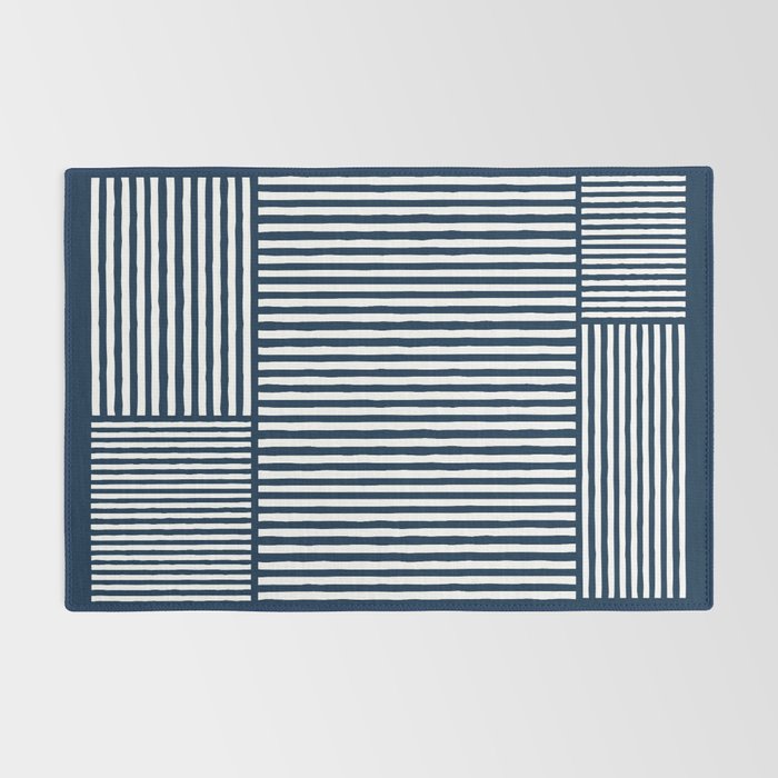 Navy White Lines Minimal Abstract Design Rug Gallery Image 2
