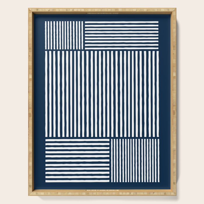 Navy White Lines Minimal Abstract Design Serving Tray Gallery Image 1