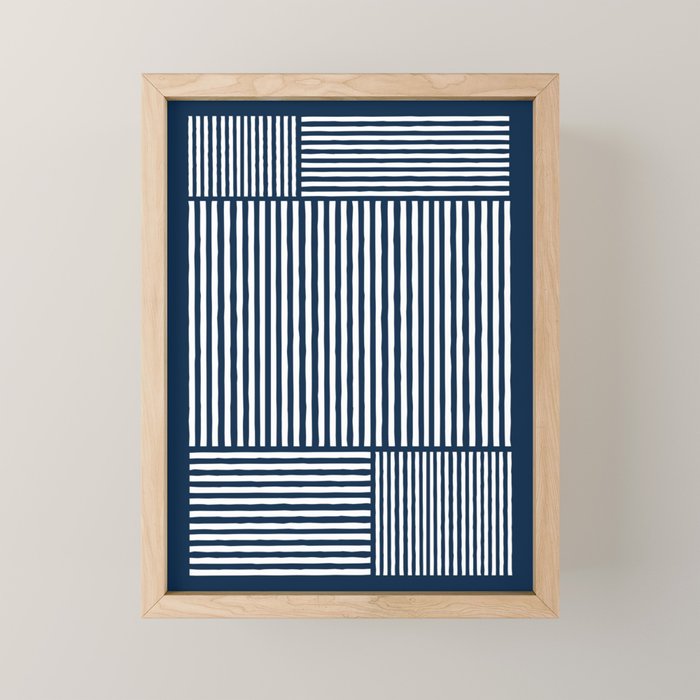 Navy White Lines Minimal Abstract Design Mini Art Print Gallery Image 1