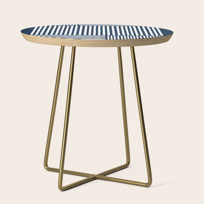 Navy White Lines Minimal Abstract Design Side Table Gallery Image 1