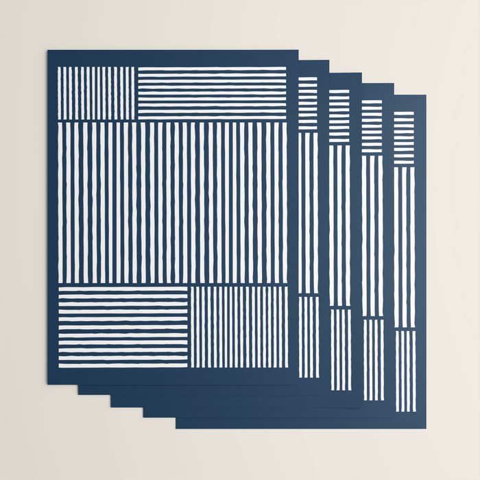 Navy White Lines Minimal Abstract Design Wrapping Paper Gallery Image 3