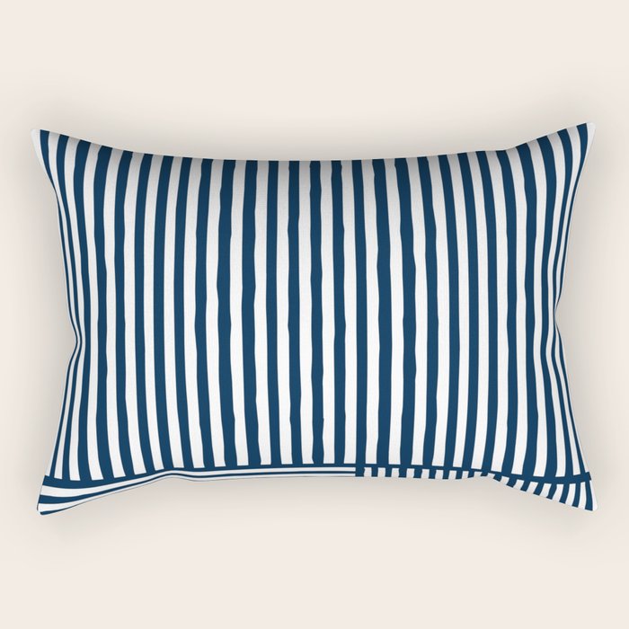 Navy White Lines Minimal Abstract Design Rectangular Pillow