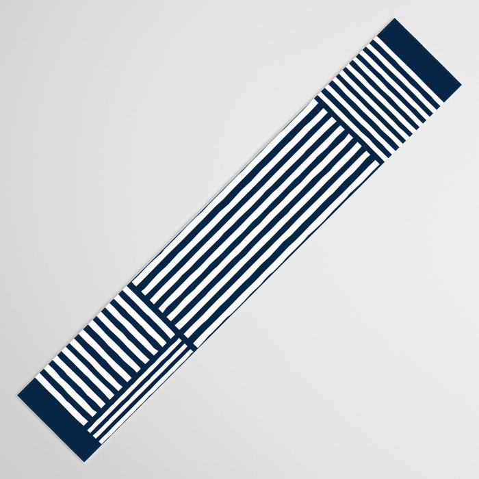 Navy White Lines Minimal Abstract Design Table Runner Gallery Image 3