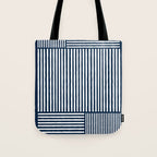 Navy White Lines Minimal Abstract Design Tote Bag Gallery Image 1