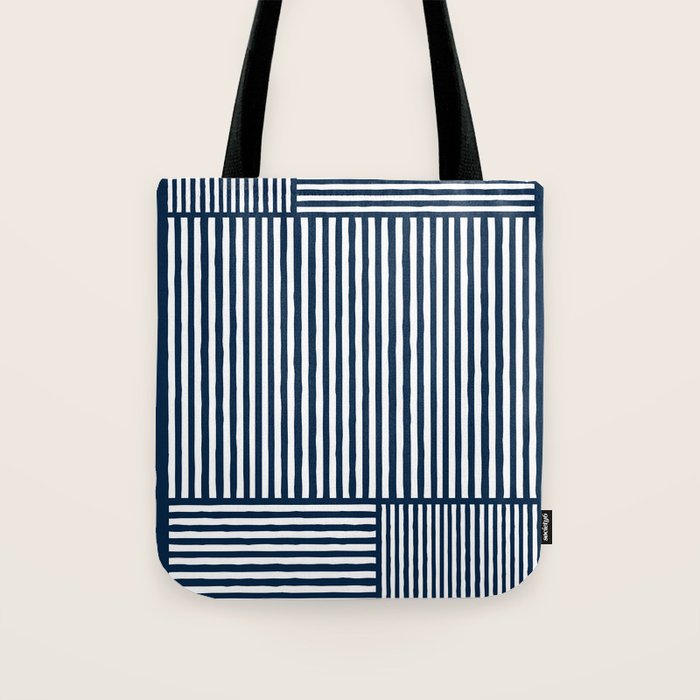 Navy White Lines Minimal Abstract Design Tote Bag Gallery Image 1