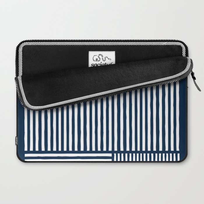 Navy White Lines Minimal Abstract Design Laptop Sleeve Gallery Image 2