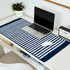 Navy White Lines Minimal Abstract Design Desk Mat Gallery Image 2