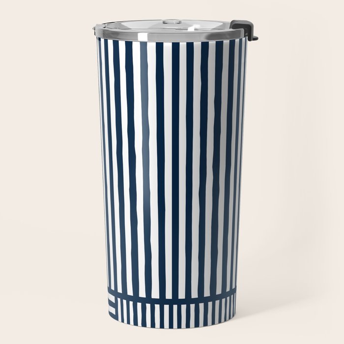 Navy White Lines Minimal Abstract Design Travel Mug Gallery Image 2