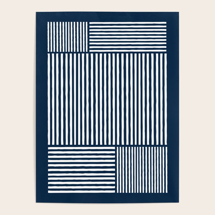 Navy White Lines Minimal Abstract Design Poster Gallery Image 4