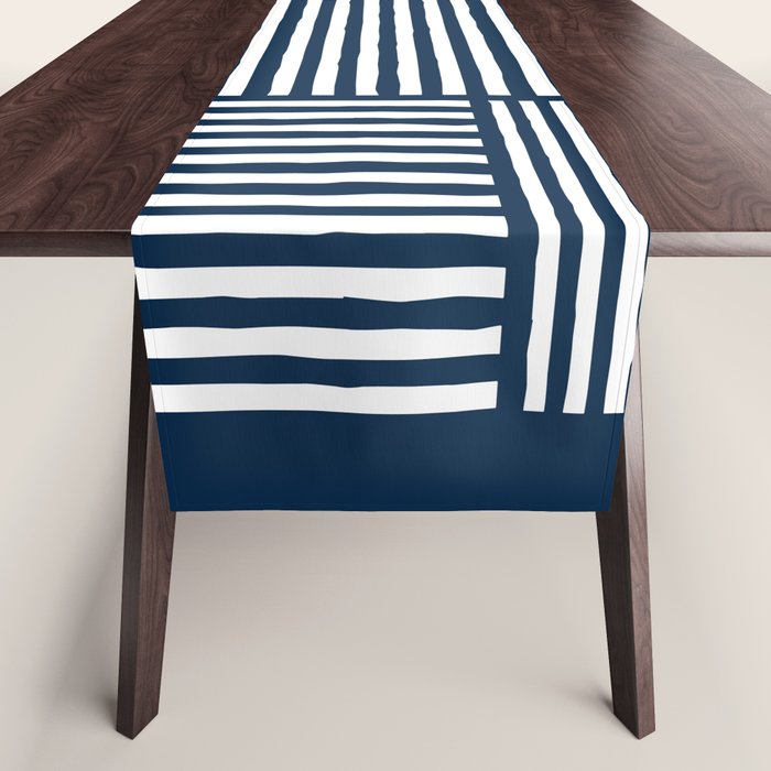 Navy White Lines Minimal Abstract Design Table Runner Gallery Image 1