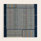 Navy White Lines Minimal Abstract Design Wood Wall Art Gallery Image 1