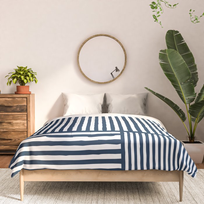 Navy White Lines Minimal Abstract Design Comforter Gallery Image 3