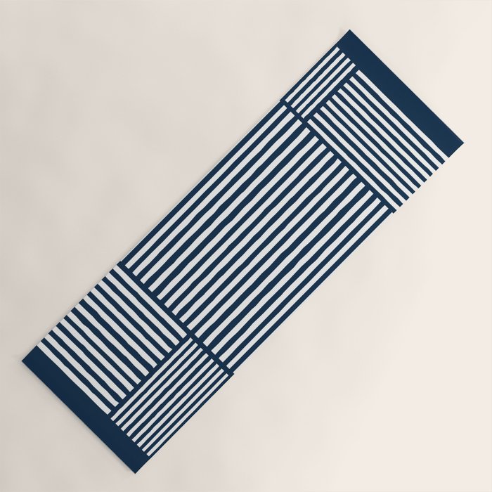 Navy White Lines Minimal Abstract Design Yoga Mat Gallery Image 1
