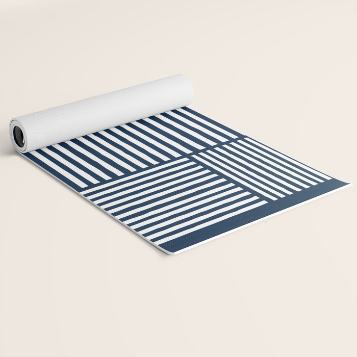 Navy White Lines Minimal Abstract Design Yoga Mat Gallery Image 2
