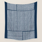 Navy White Lines Minimal Abstract Design Wall Tapestry Gallery Image 4