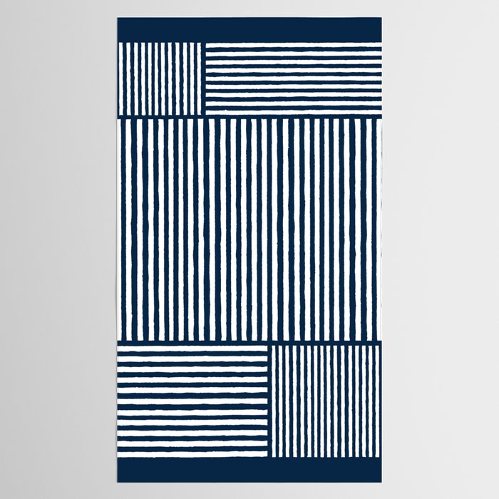 Navy White Lines Minimal Abstract Design Tablecloth Gallery Image 2
