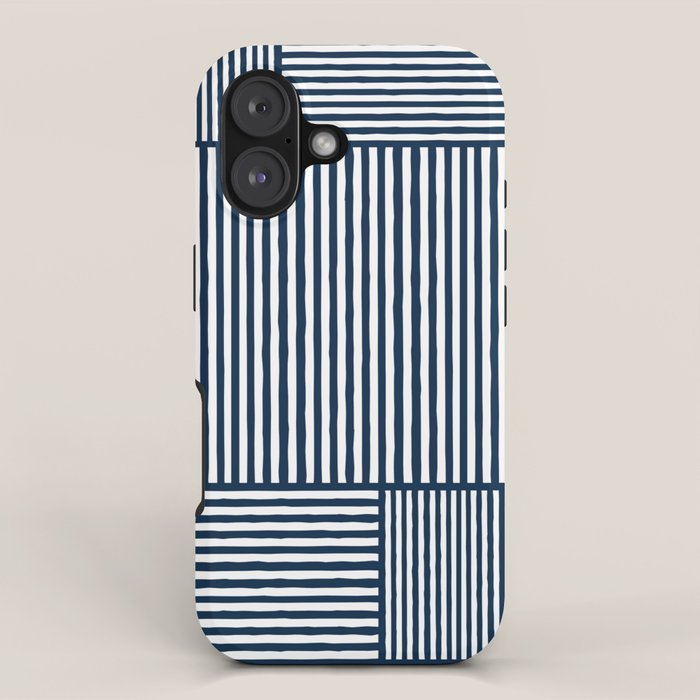 Navy White Lines Minimal Abstract Design iPhone Case