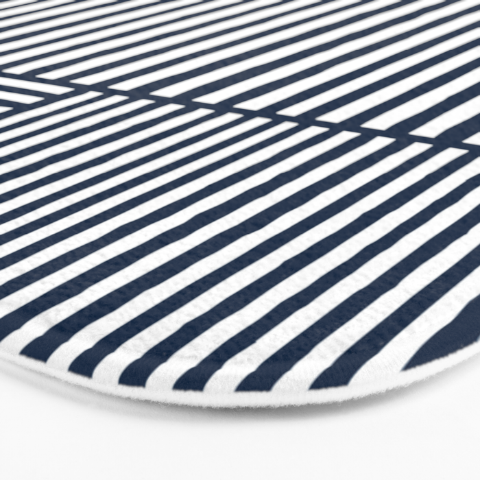 Navy White Lines Minimal Abstract Design Bath Mat Gallery Image 3