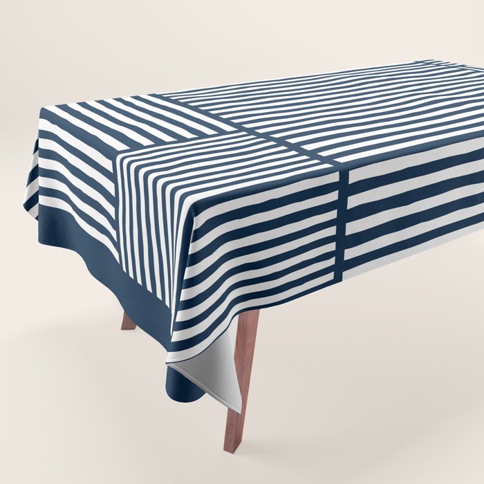Navy White Lines Minimal Abstract Design Tablecloth Gallery Image 1