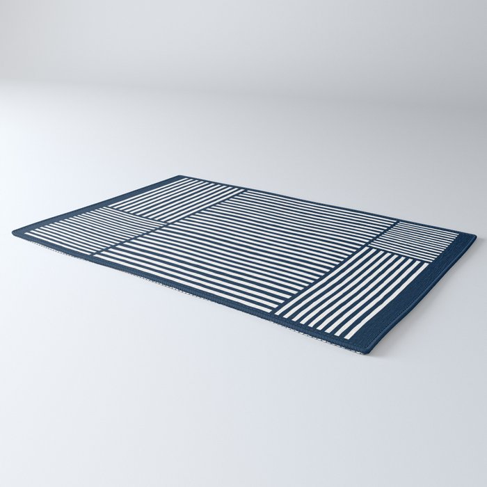 Navy White Lines Minimal Abstract Design Rug Gallery Image 3