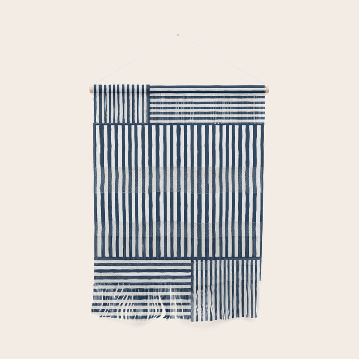 Navy White Lines Minimal Abstract Design Wall Hanging Gallery Image 1