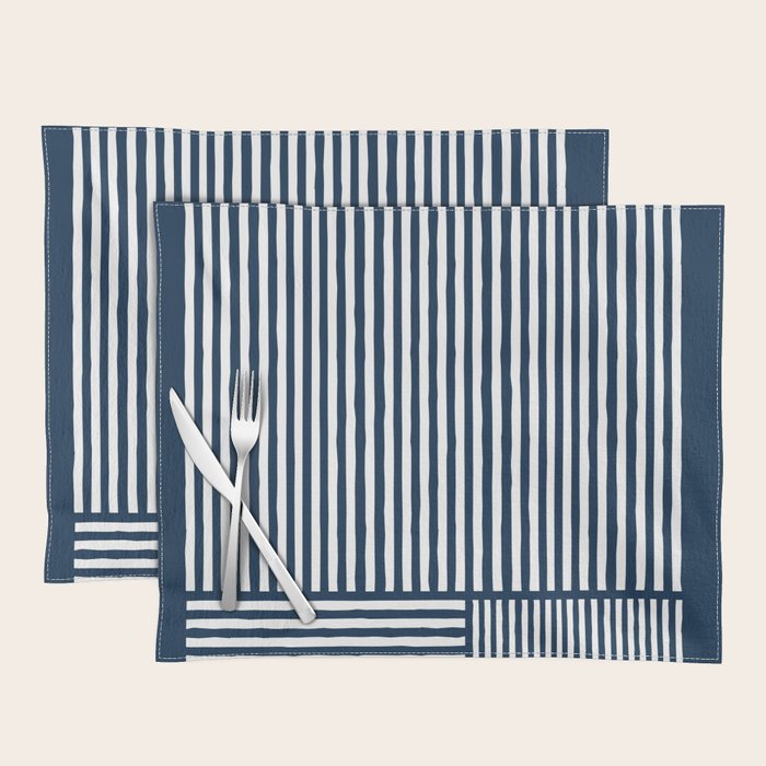 Navy White Lines Minimal Abstract Design Placemat Gallery Image 1