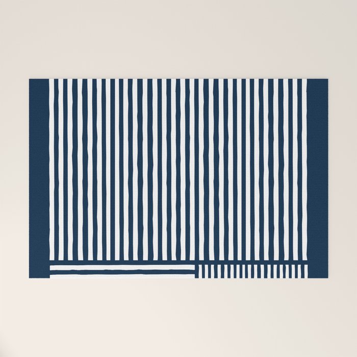 Navy White Lines Minimal Abstract Design Welcome Mat Gallery Image 1