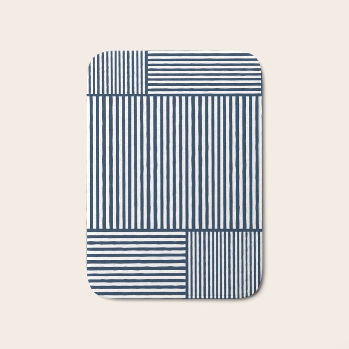 Navy White Lines Minimal Abstract Design Bath Mat Gallery Image 1
