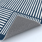 Navy White Lines Minimal Abstract Design Rug Gallery Image 4