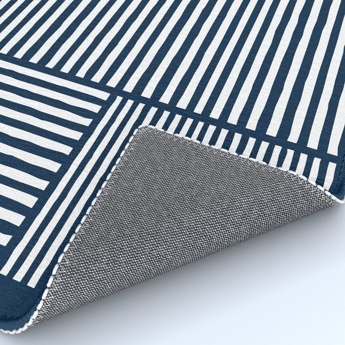 Navy White Lines Minimal Abstract Design Rug Gallery Image 4