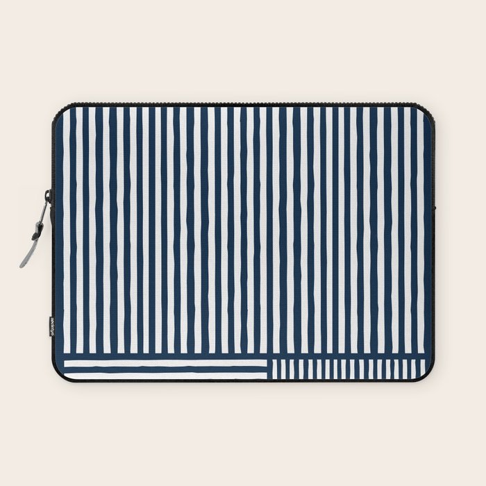Navy White Lines Minimal Abstract Design Laptop Sleeve Gallery Image 1