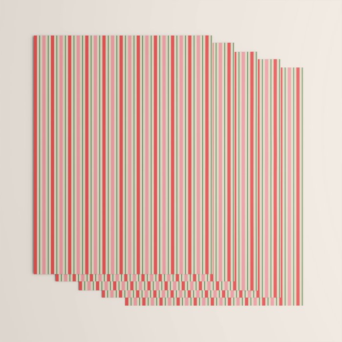 Old Fashioned Retro Christmas Stripe Pattern Vertical Pink Red Green Beige Wrapping Paper Gallery Image 3