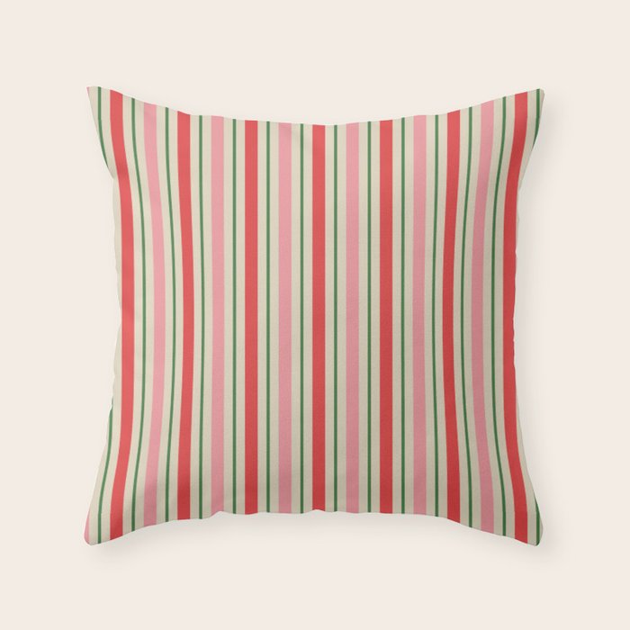 Old Fashioned Retro Christmas Stripe Pattern Vertical Pink Red Green Beige Throw Pillow Gallery Image 6