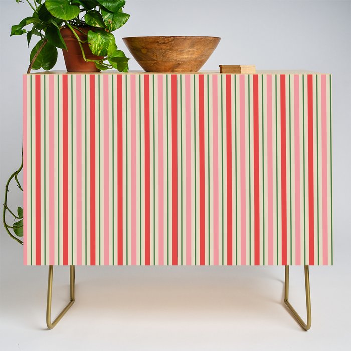 Old Fashioned Retro Christmas Stripe Pattern Vertical Pink Red Green Beige Credenza Gallery Image 1