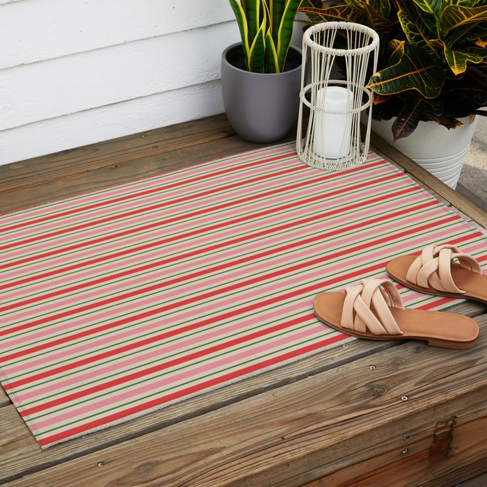 Old Fashioned Retro Christmas Stripe Pattern Vertical Pink Red Green Beige Outdoor Rug Gallery Image 2