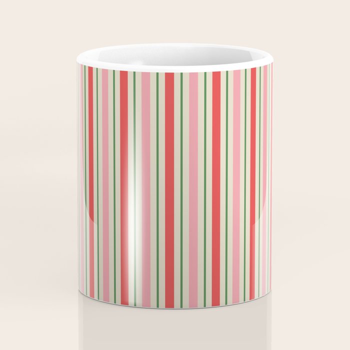 Old Fashioned Retro Christmas Stripe Pattern Vertical Pink Red Green Beige Coffee Mug Gallery Image 4