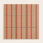 Old Fashioned Retro Christmas Stripe Pattern Vertical Pink Red Green Beige Wood Wall Art Gallery Image 1