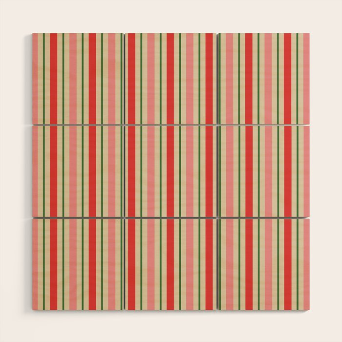 Old Fashioned Retro Christmas Stripe Pattern Vertical Pink Red Green Beige Wood Wall Art Gallery Image 1