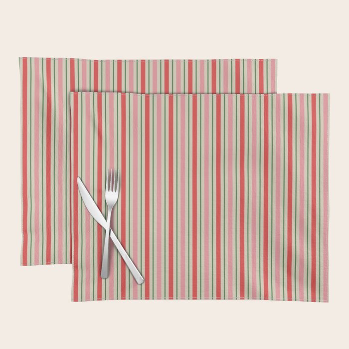 Old Fashioned Retro Christmas Stripe Pattern Vertical Pink Red Green Beige Placemat Gallery Image 1