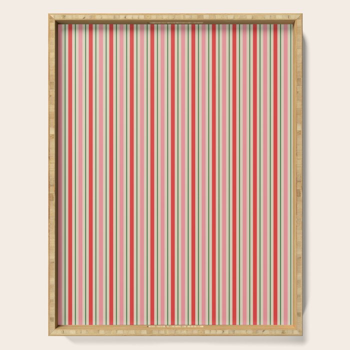 Old Fashioned Retro Christmas Stripe Pattern Vertical Pink Red Green Beige Serving Tray Gallery Image 1