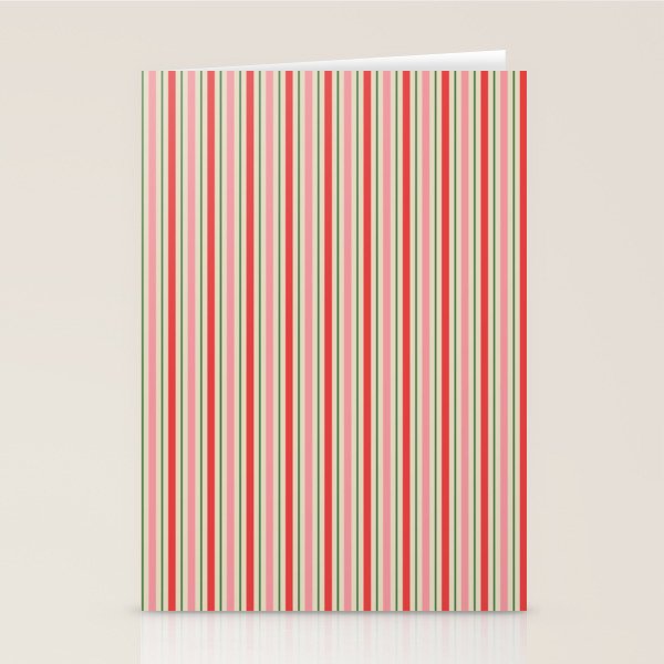 Old Fashioned Retro Christmas Stripe Pattern Vertical Pink Red Green Beige Stationery Card Gallery Image 1