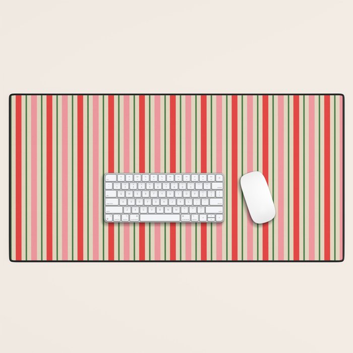 Old Fashioned Retro Christmas Stripe Pattern Vertical Pink Red Green Beige Desk Mat Gallery Image 1