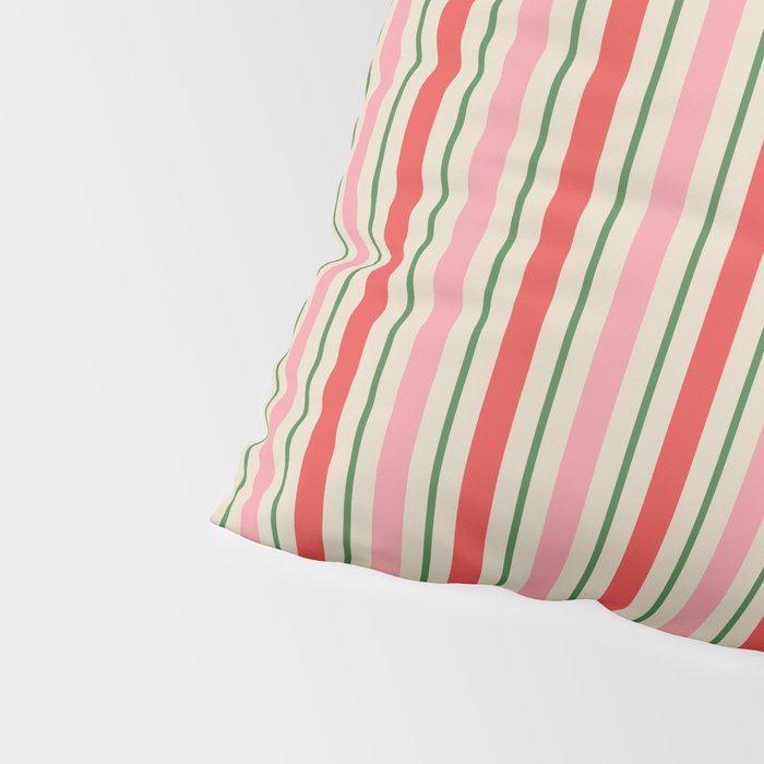 Old Fashioned Retro Christmas Stripe Pattern Vertical Pink Red Green Beige Pillow Sham Gallery Image 4