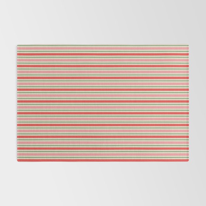 Old Fashioned Retro Christmas Stripe Pattern Vertical Pink Red Green Beige Rug Gallery Image 2