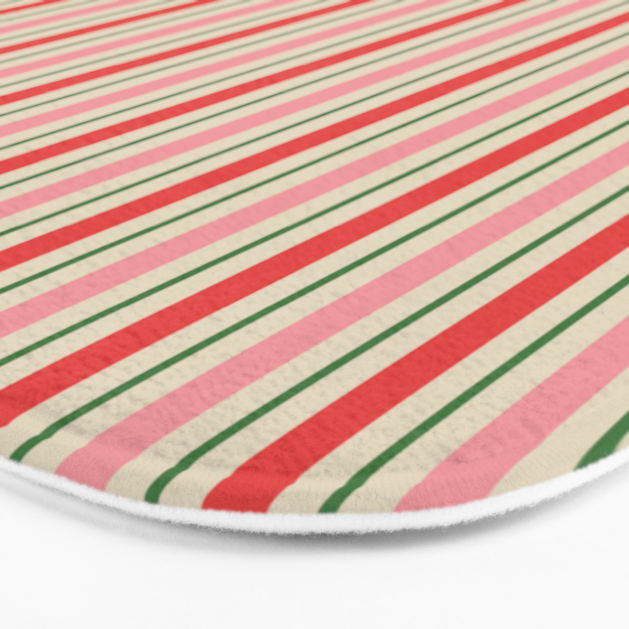 Old Fashioned Retro Christmas Stripe Pattern Vertical Pink Red Green Beige Bath Mat Gallery Image 3