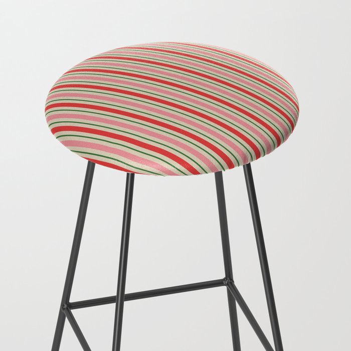 Old Fashioned Retro Christmas Stripe Pattern Vertical Pink Red Green Beige Stool Gallery Image 2