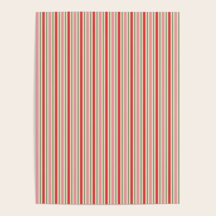 Old Fashioned Retro Christmas Stripe Pattern Vertical Pink Red Green Beige Poster Gallery Image 4