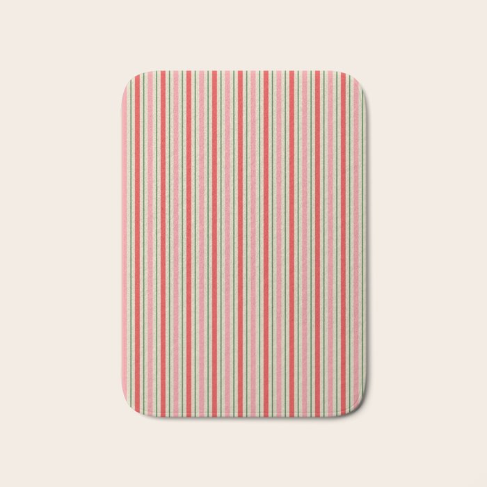 Old Fashioned Retro Christmas Stripe Pattern Vertical Pink Red Green Beige Bath Mat Gallery Image 1
